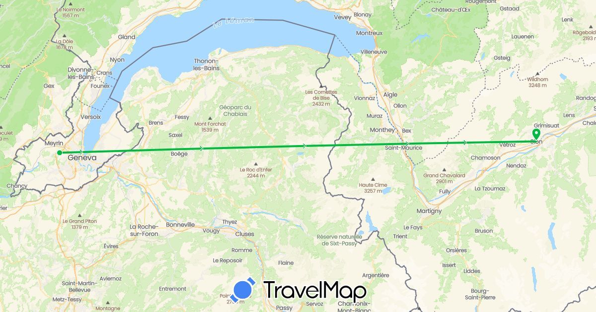 TravelMap itinerary: driving, bus in Switzerland (Europe)